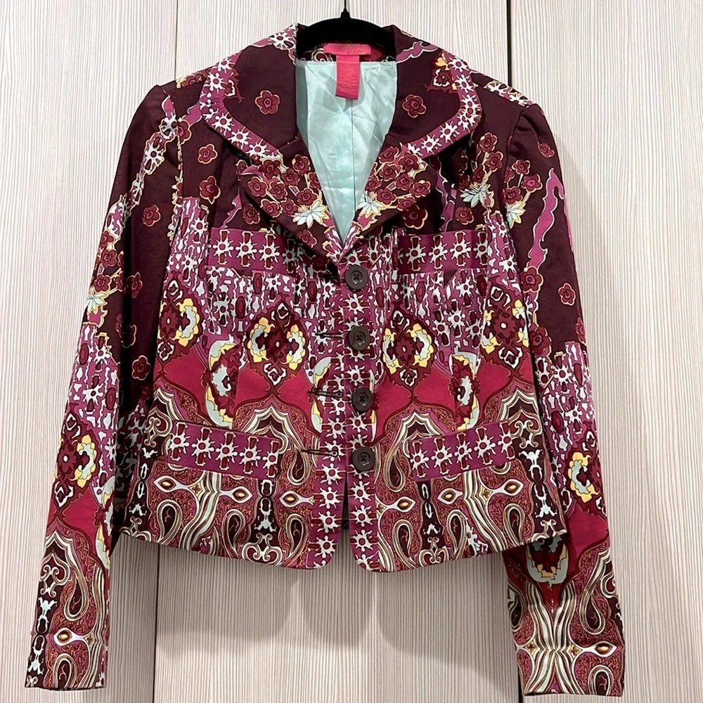 SPRING SALE‎ THALIA SODI Colorful Cropped Blazer  Purple Multicolor Medium